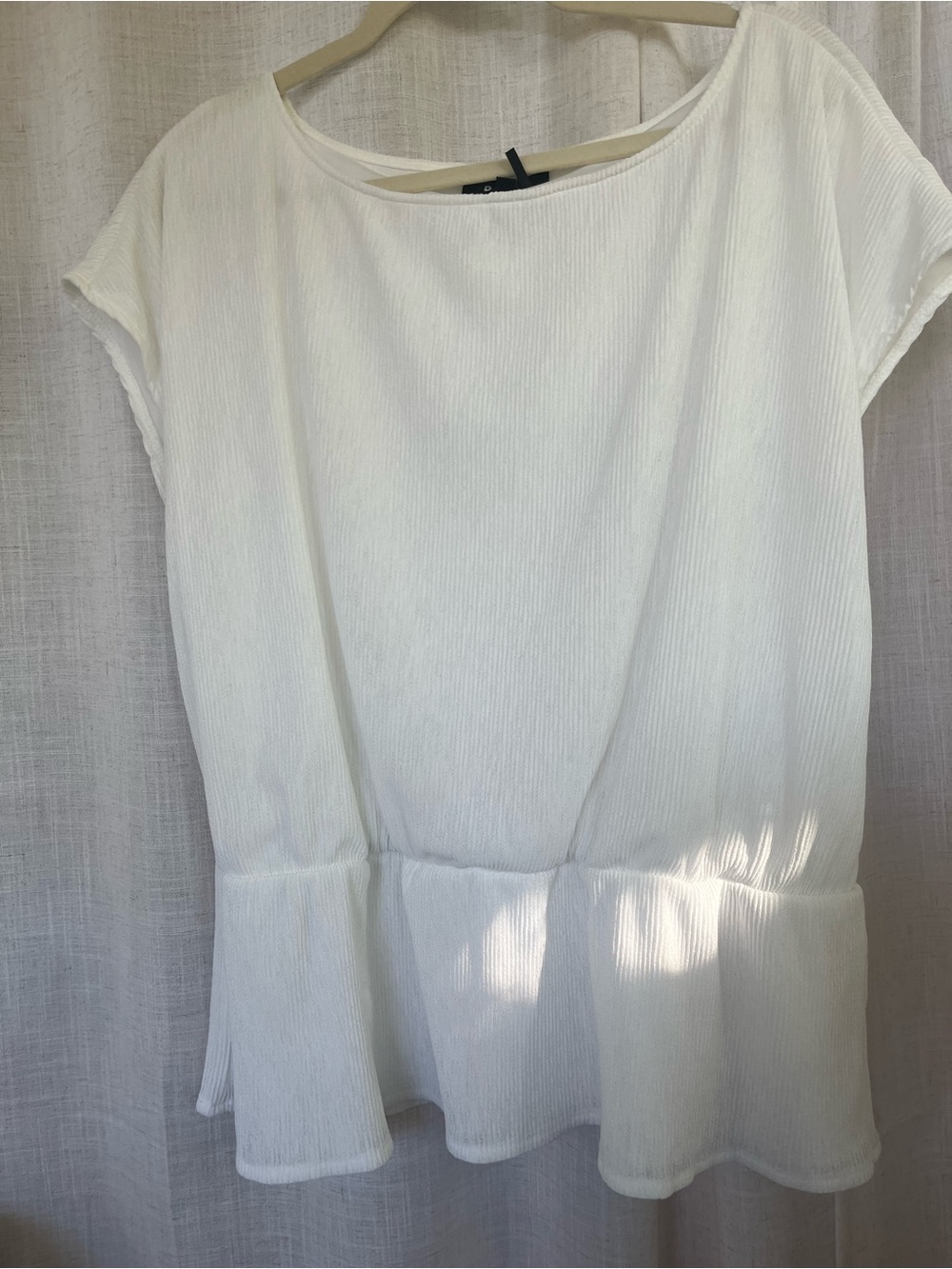 DKNY White Textured Peplum Blouse